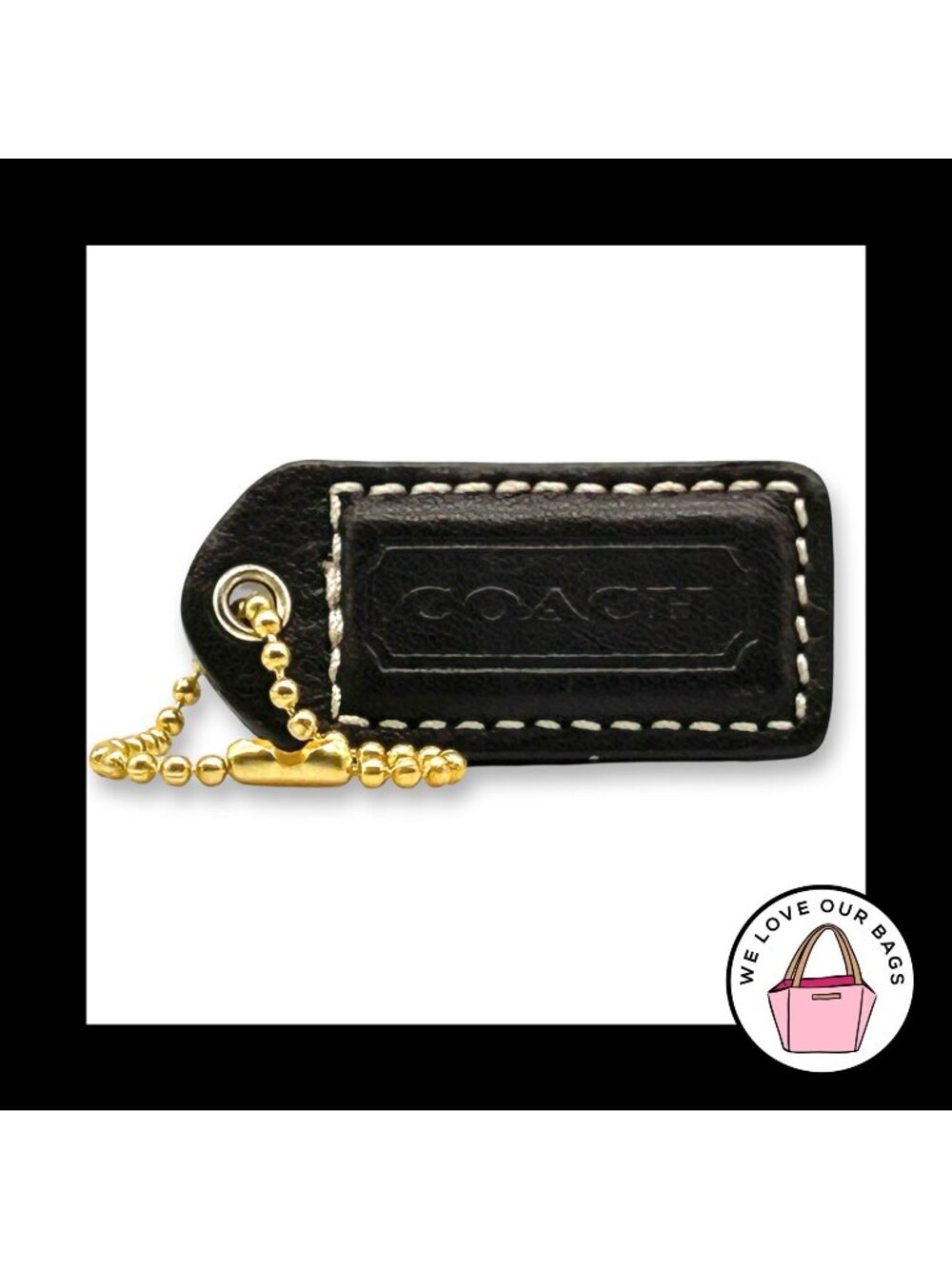 COACH Y2K VINTAGE Hang Tag 2" Dark Brown Leather Bag Charm Keychain Fob Brass
